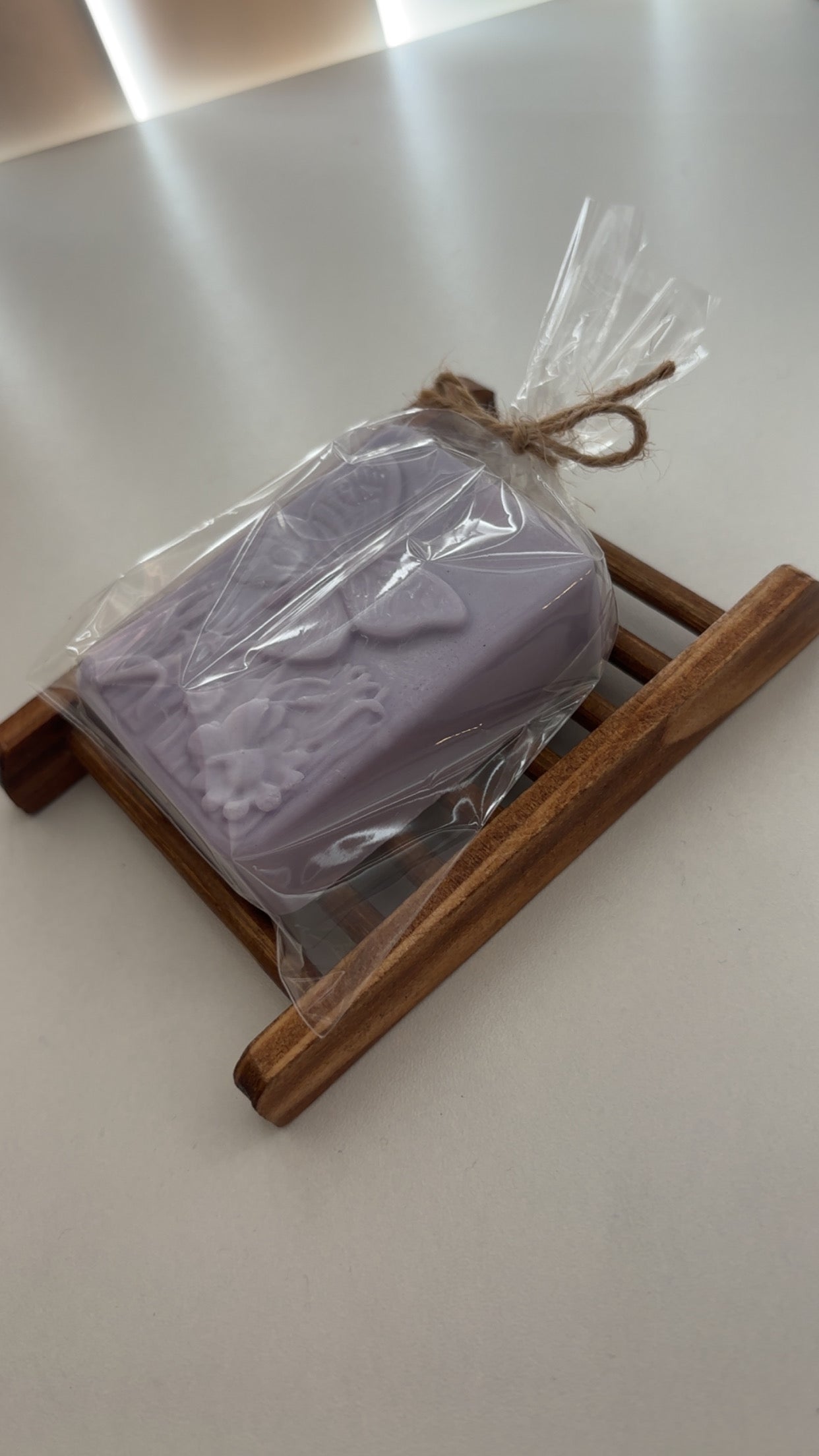 Handmade Goat’s Milk Lavender Soap Bar with Bamboo Soap ladder