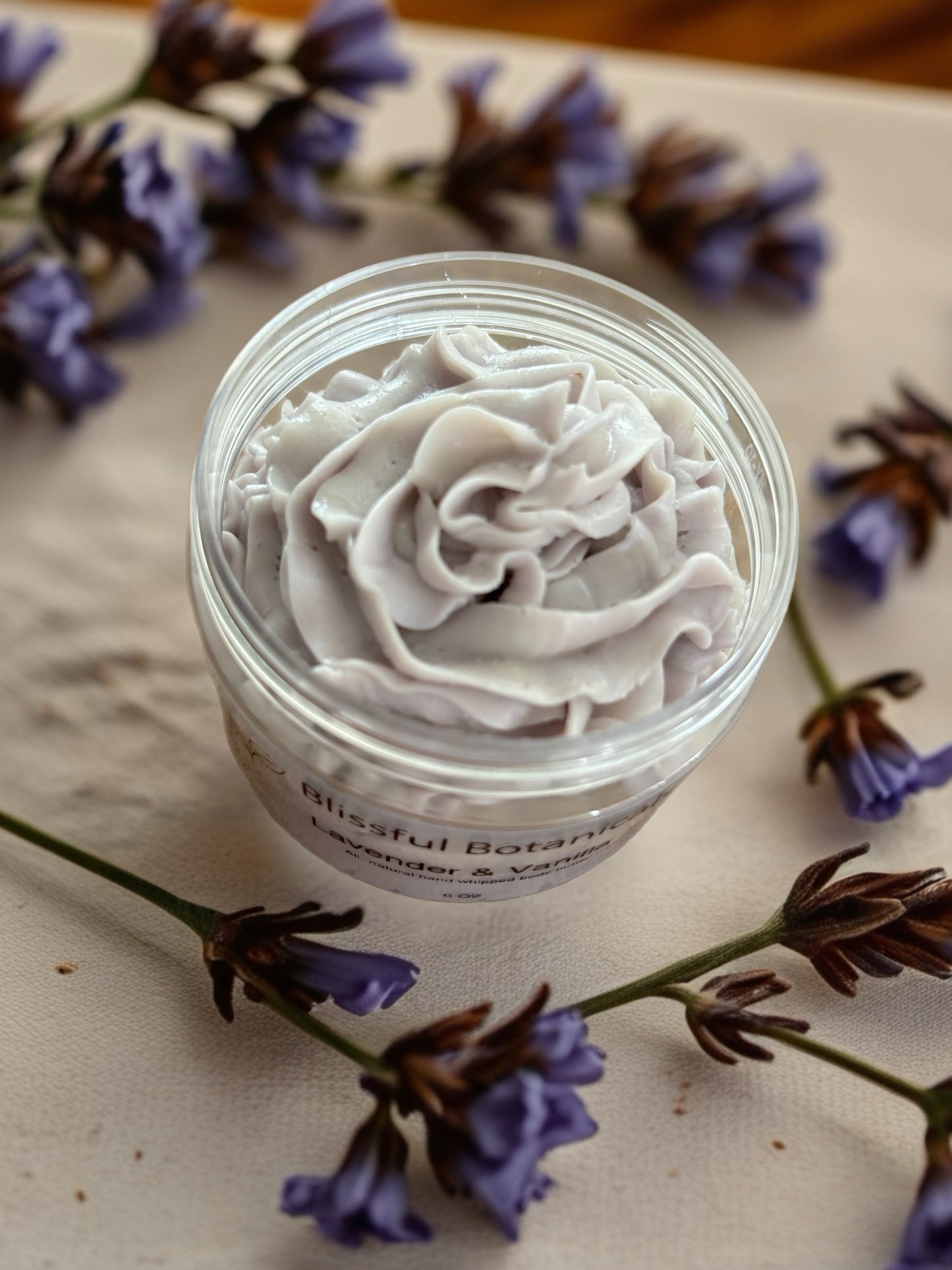 Lavender & Vanilla handmade whipped body butter made with Shea butter