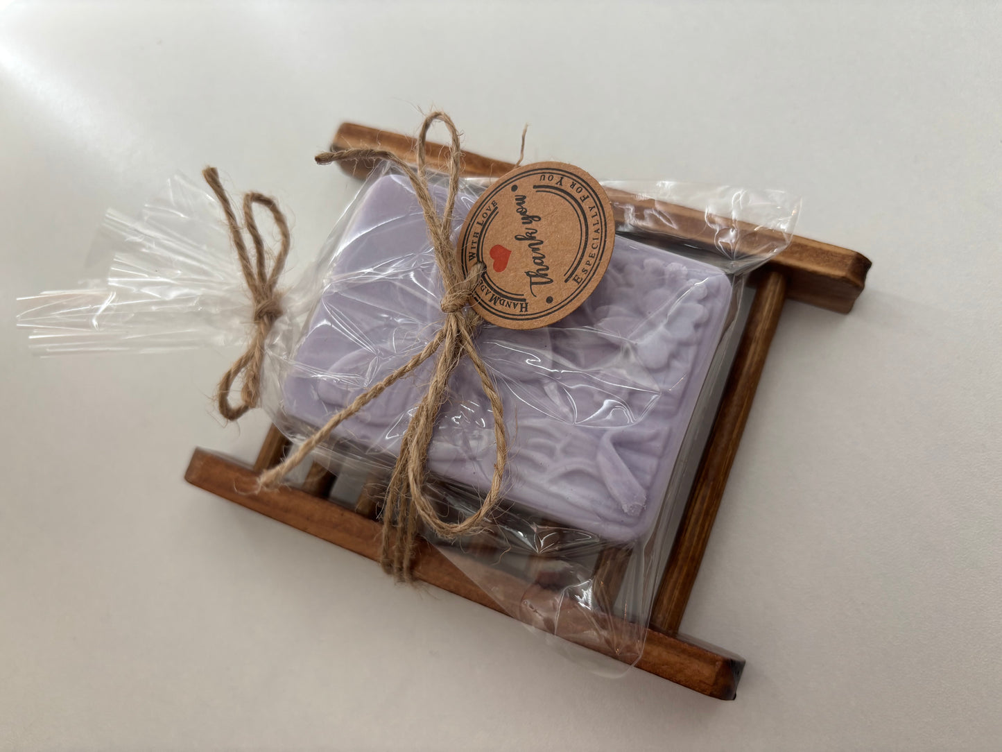 Handmade Goat’s Milk Lavender Soap Bar with Bamboo Soap ladder