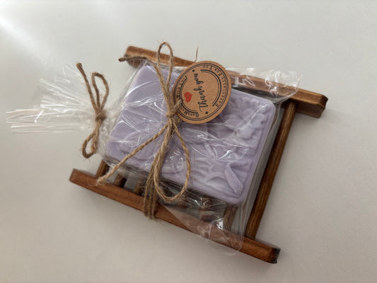 Handmade Goat’s Milk Lavender Soap Bar with Bamboo Soap ladder