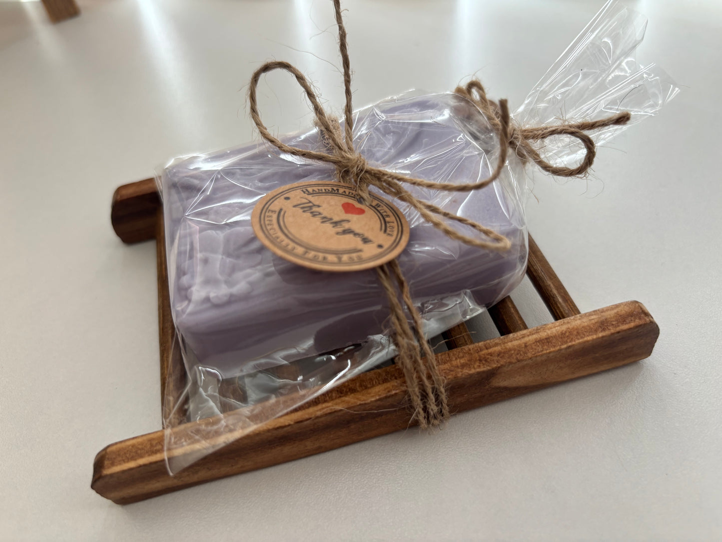 Handmade Goat’s Milk Lavender Soap Bar with Bamboo Soap ladder