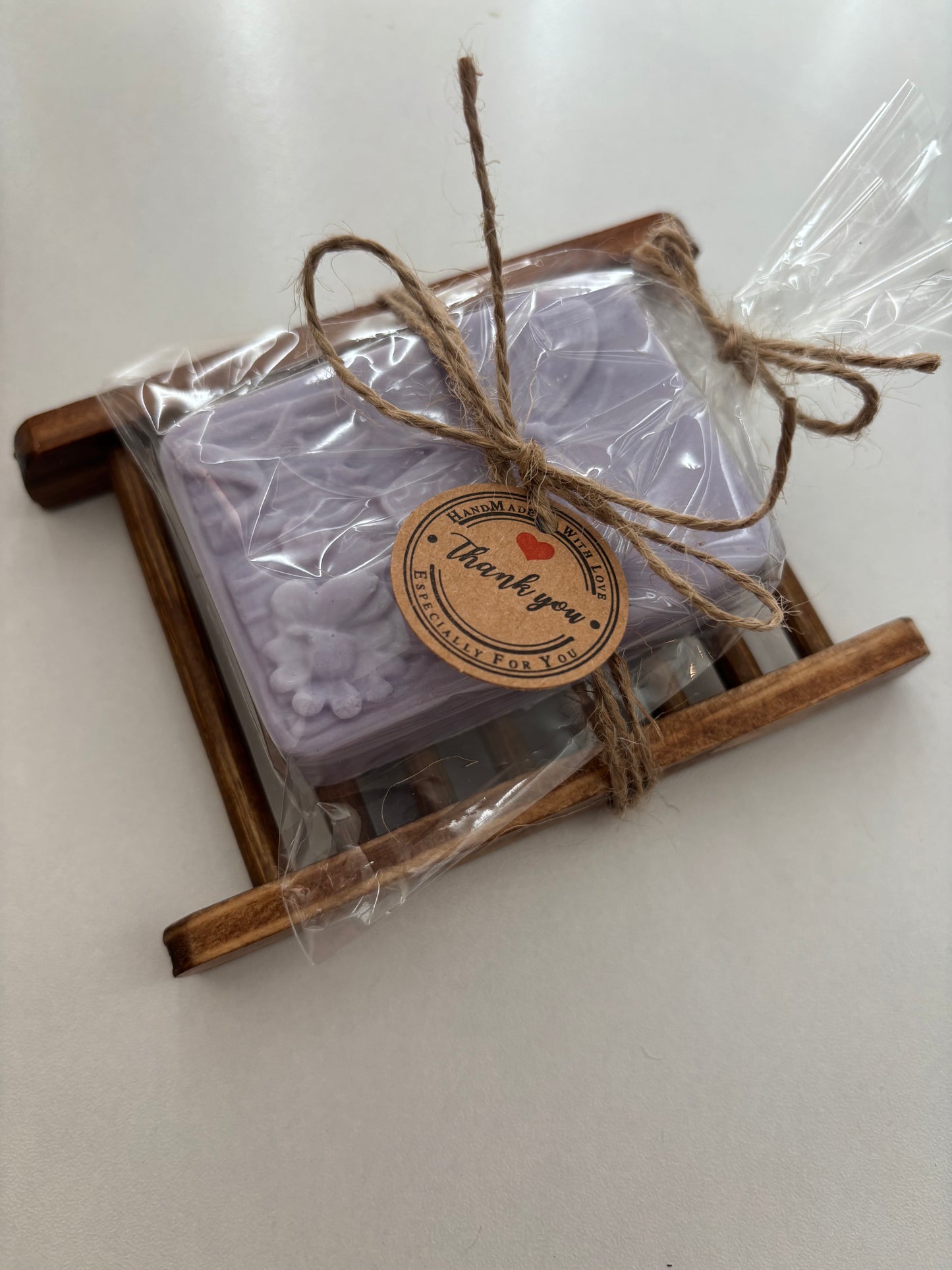 Handmade Goat’s Milk Lavender Soap Bar with Bamboo Soap ladder